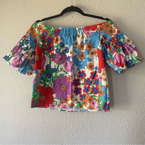H&M Floral Off the Shoulder Top Blouse Women’s 2 Puff Sleeve 70s Vintage Vibes - Picture 7 of 13